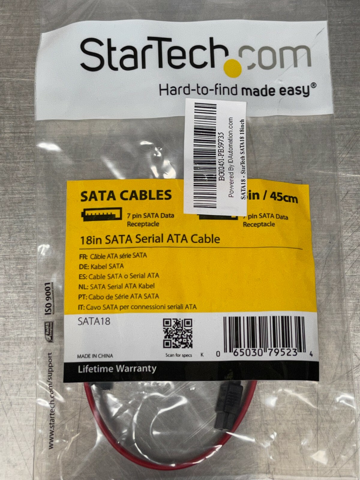 StarTech 18in Latching SATA Cable - Male SATA - Male SATA - 18 - Red
