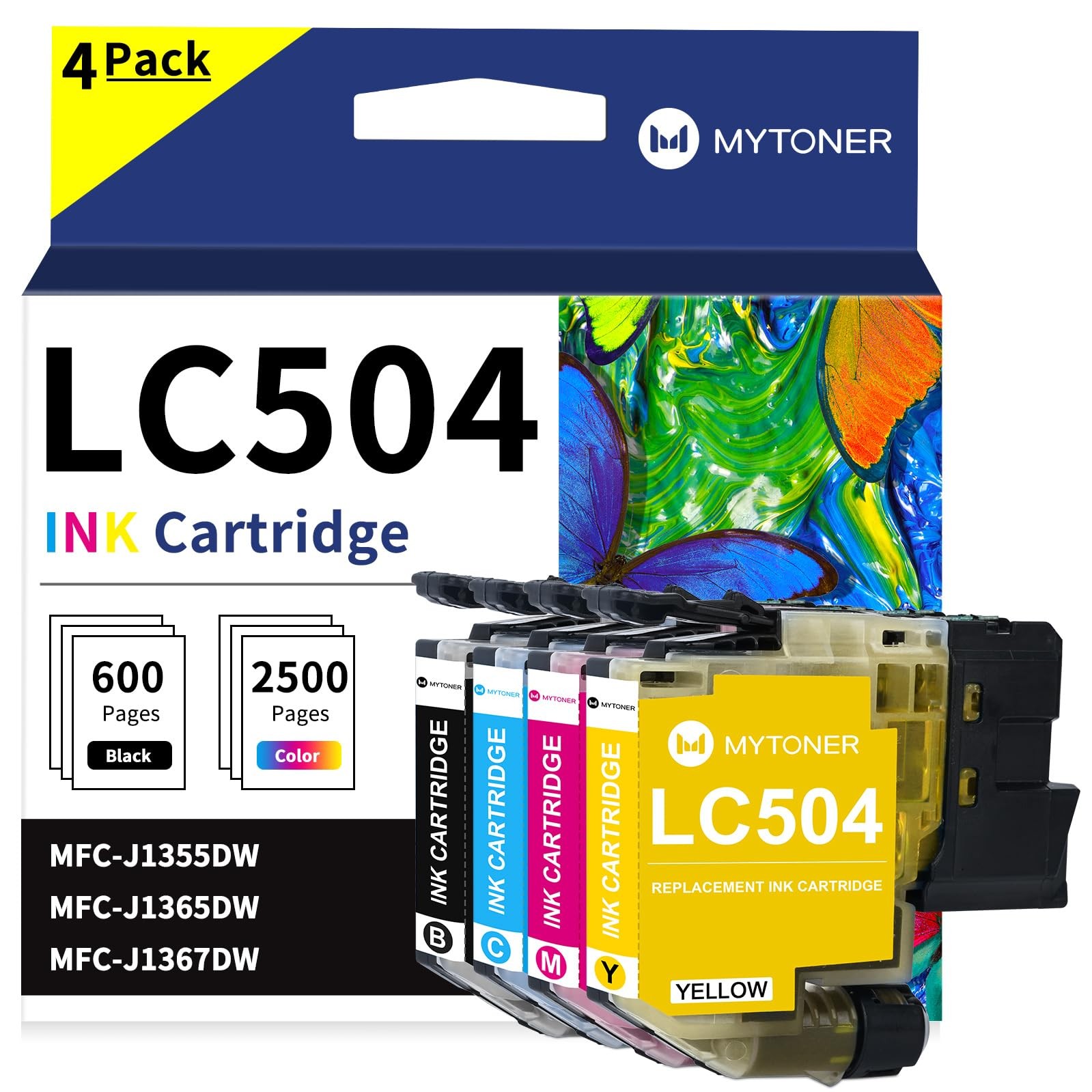 MYTONER LC504 Ink Cartridge 4PK for Brother Printers MFC-J1355DW, 2100 Pages