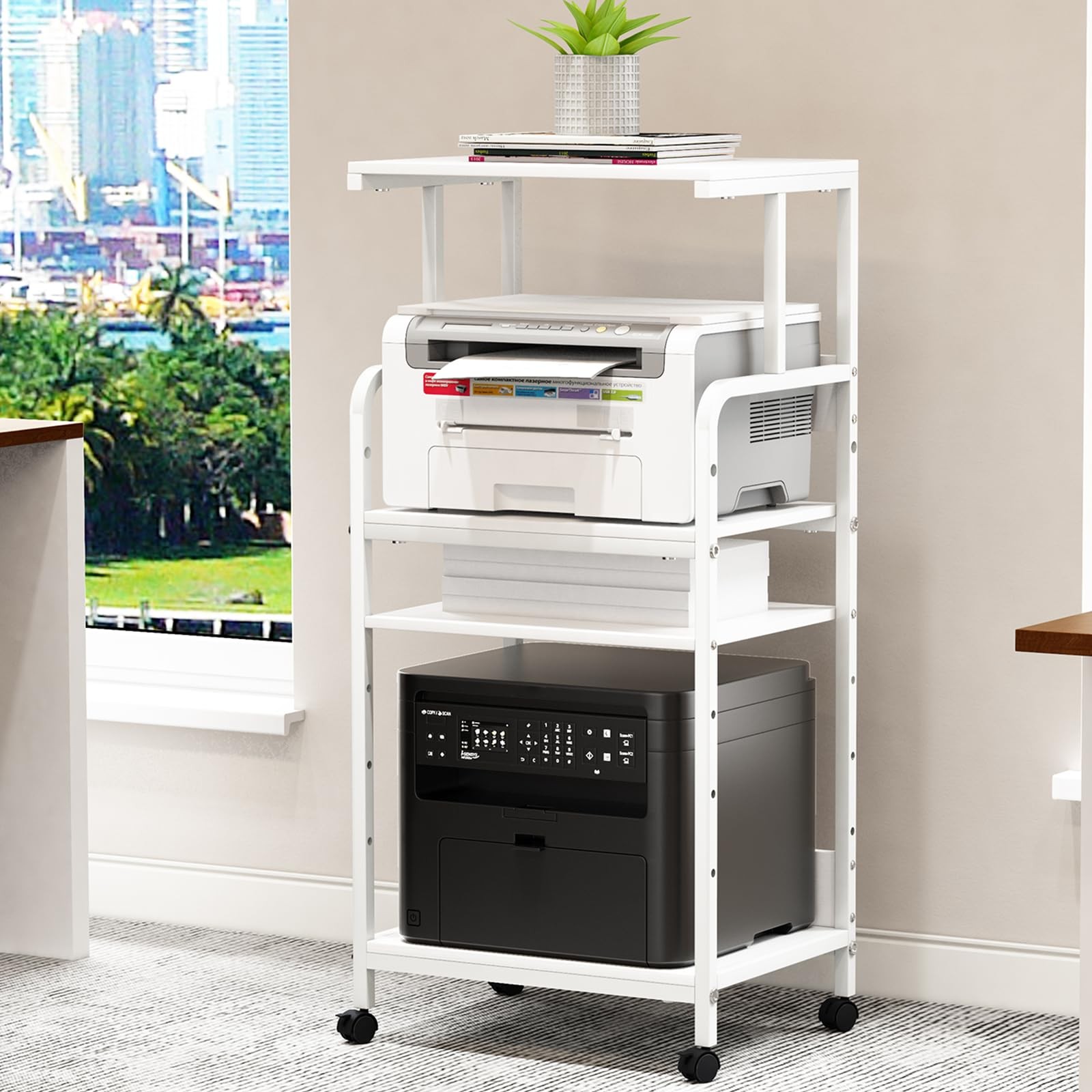 4-Tier Printer Stand with Storage Shelf, Mobile Printer Table for Home Office...
