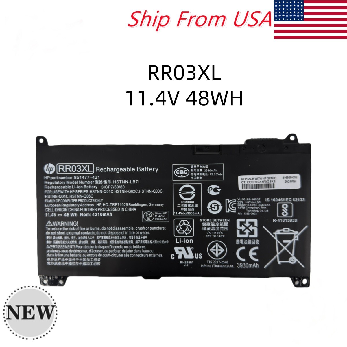 OEM Genuine 48Wh RR03XL Battery For HP ProBook 430 440 450 470 G4 G5 851610-855