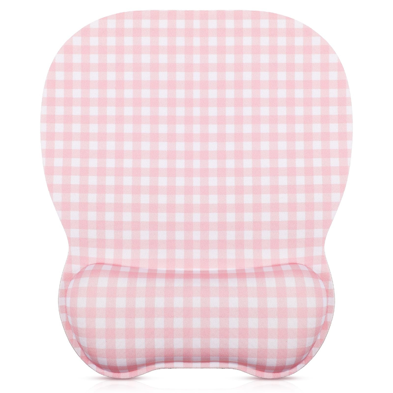 Pink Gingham Mouse Pad with Wrist Rest Checkered Mouse Pad