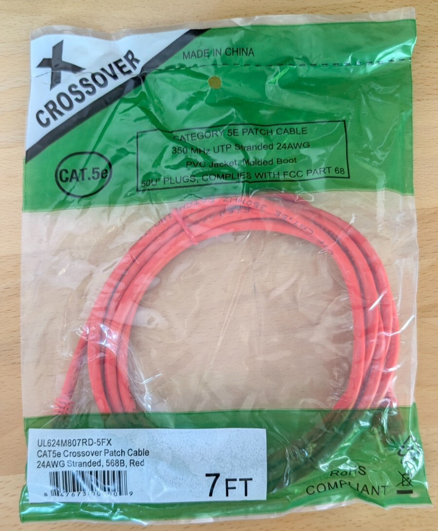 NEW (7 Pack) 7' Red Cat 5e Crossover Network Cables - Sealed