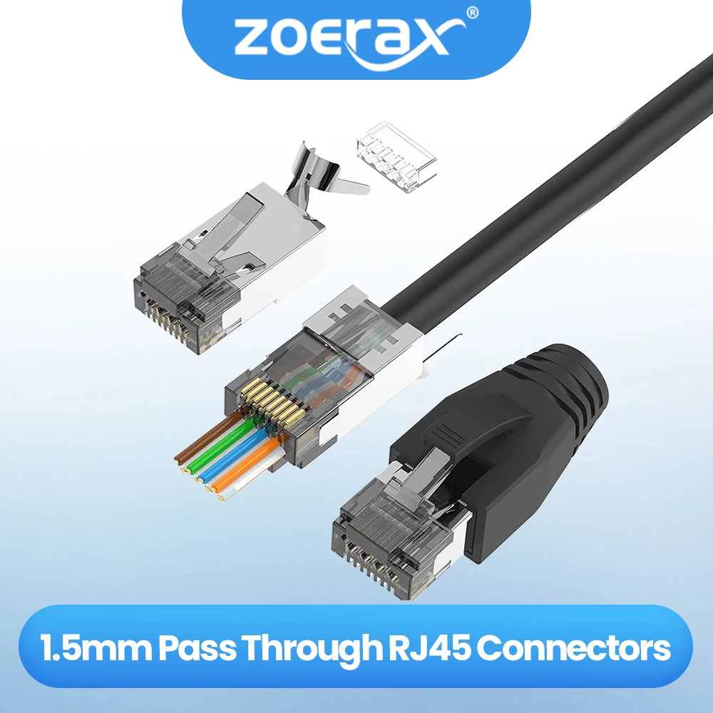 Zoerax 10PCS CAT6A CAT7 Connector,RJ45 Connectors Pass Through Shielded