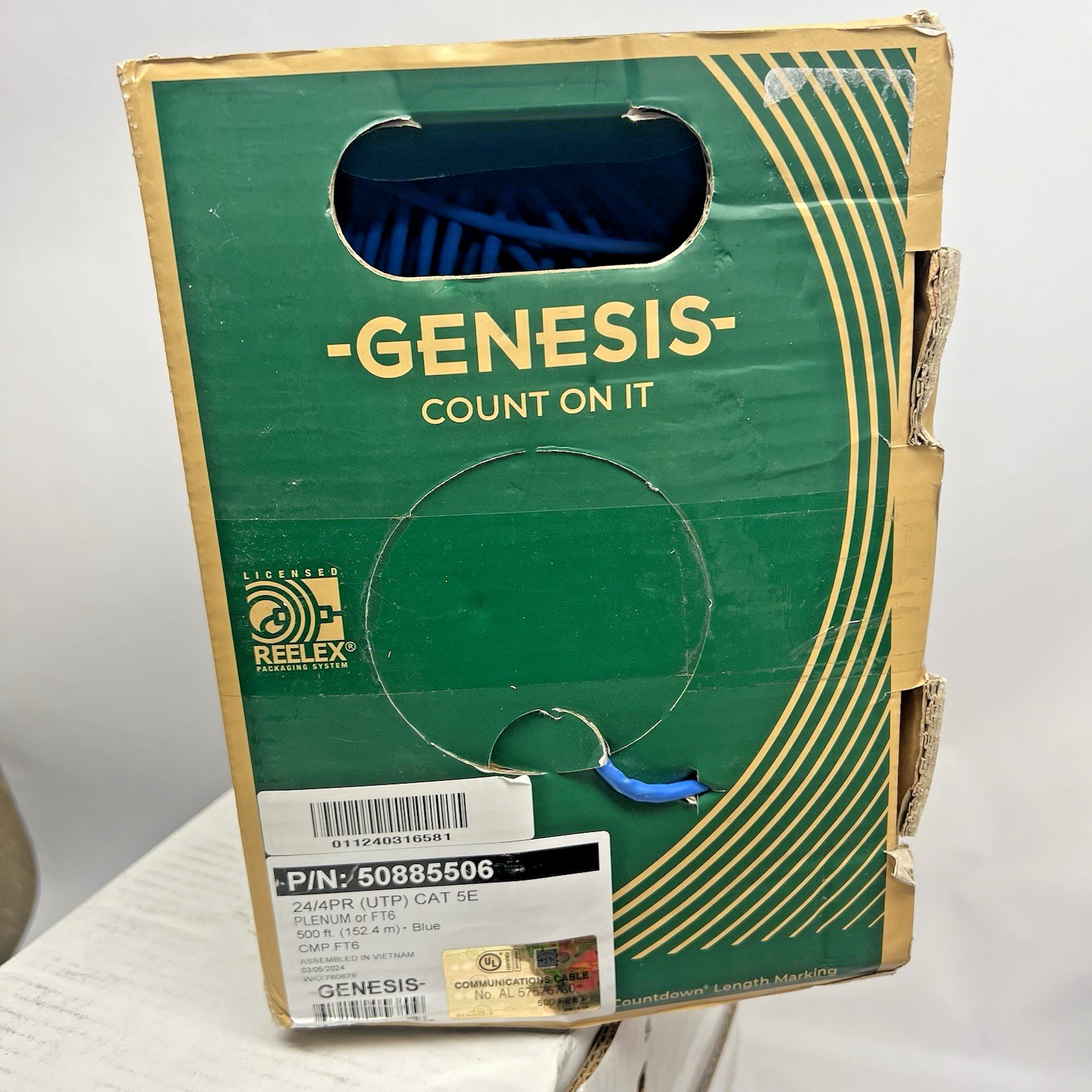 50885506  24/4PR CAT 5E SOLID WIRE UTP PLENUM BLUE 500ft
