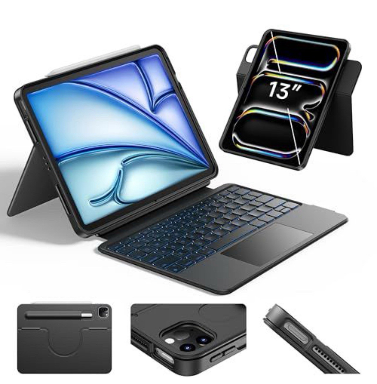 HOU Rotatable Keyboard Case w/ Trackpad for iPad Air 13" Pro 12.9", 7 Color