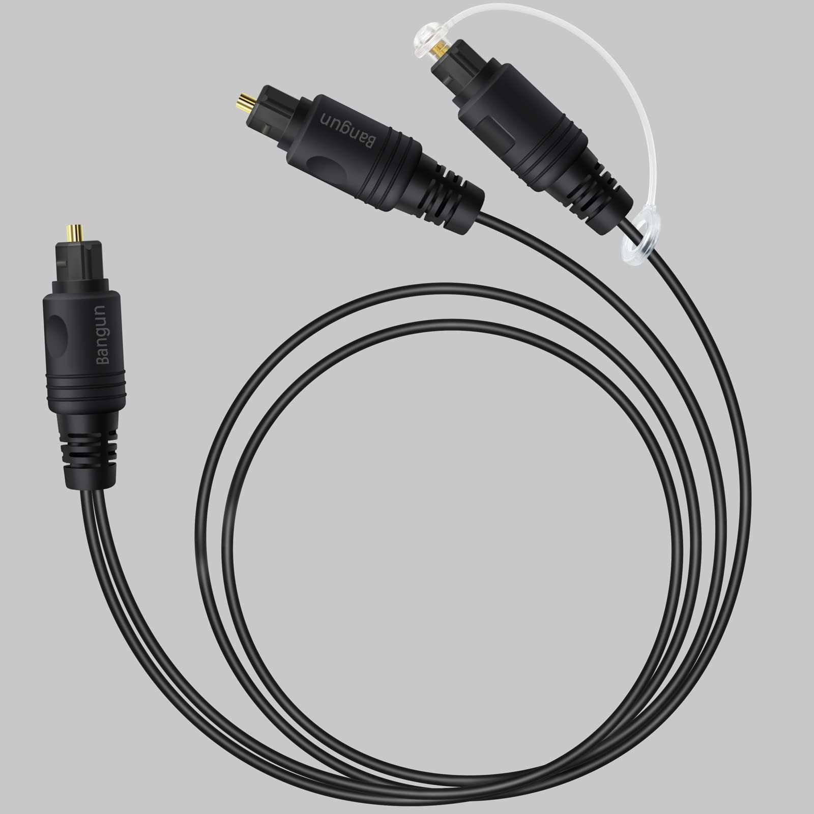 Bangun 1x2 Digital Audio Splitter Cable, Toslink Fiber 6ft, Black
