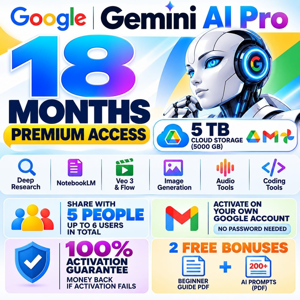 Google Gemini AI Pro 18 Month 5TB - Image & Video Generation + Free Gifts GLOBAL