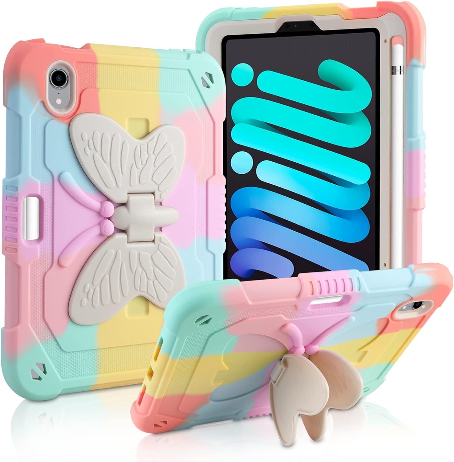 For iPad Mini 6th Gen Mini 7th Gen Butterfly Hybrid Case Cover Screen Protector