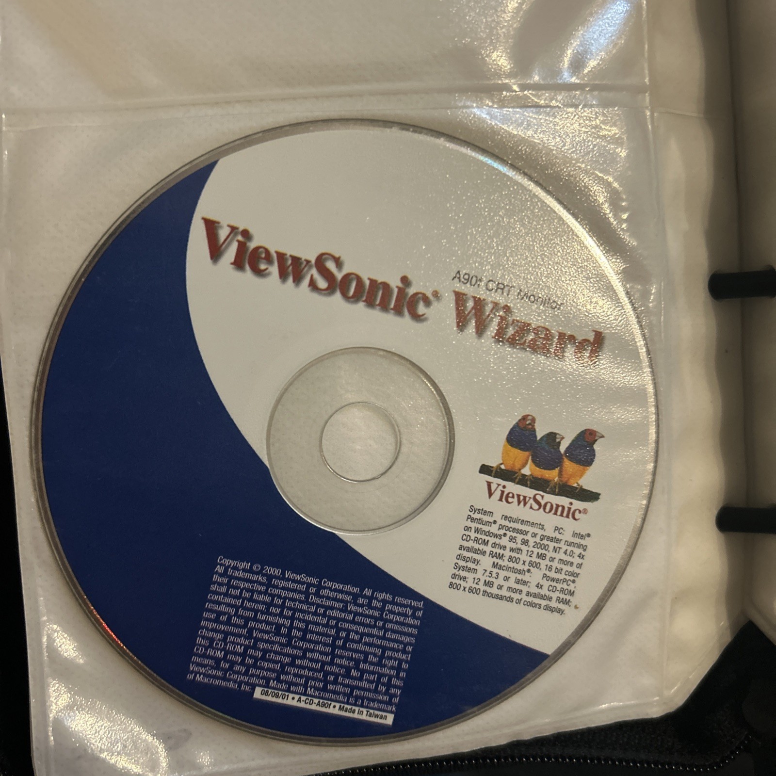 ViewSonic Wizard A90f CRT Monitor Quick Start & Installation Software CD