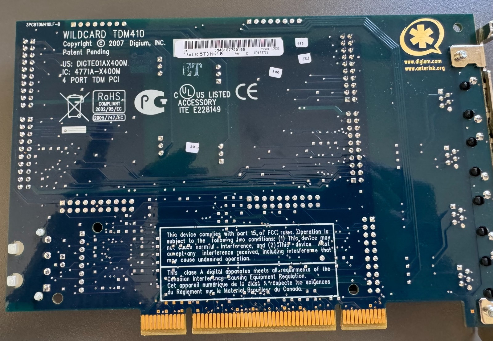 Digium TDM410 4-Port PCI Asterisk Card 2 FXO 2 FXS Echo Cancel Working Pull