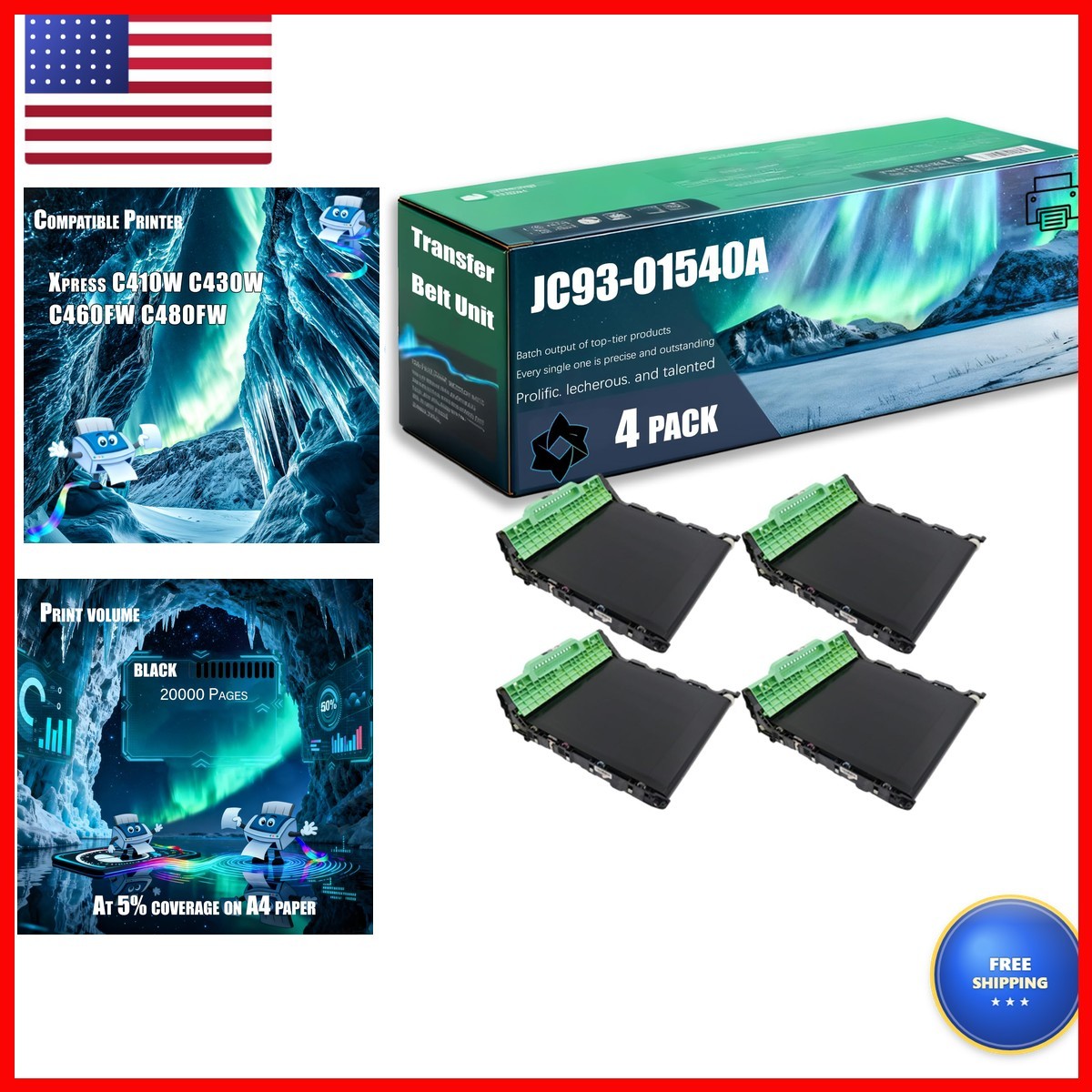 POOPE JC93-01540A Transfer Belt Unit Samsung Xpress C410W-C480FW (4 Pack Black)