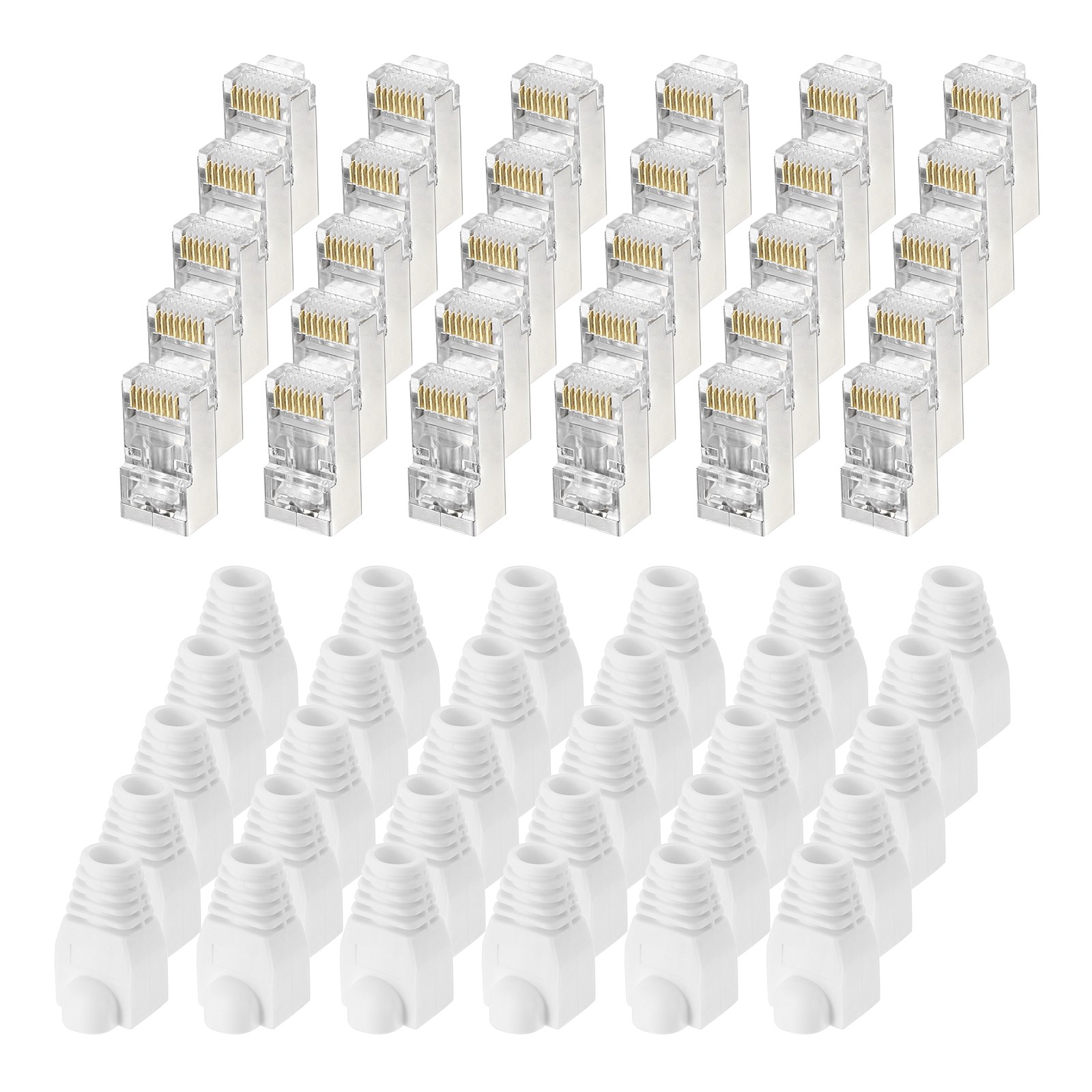 30pcs CAT6 RJ45 Connectors with 30pcs White Boots for 24-26AWG Ethernet Cable
