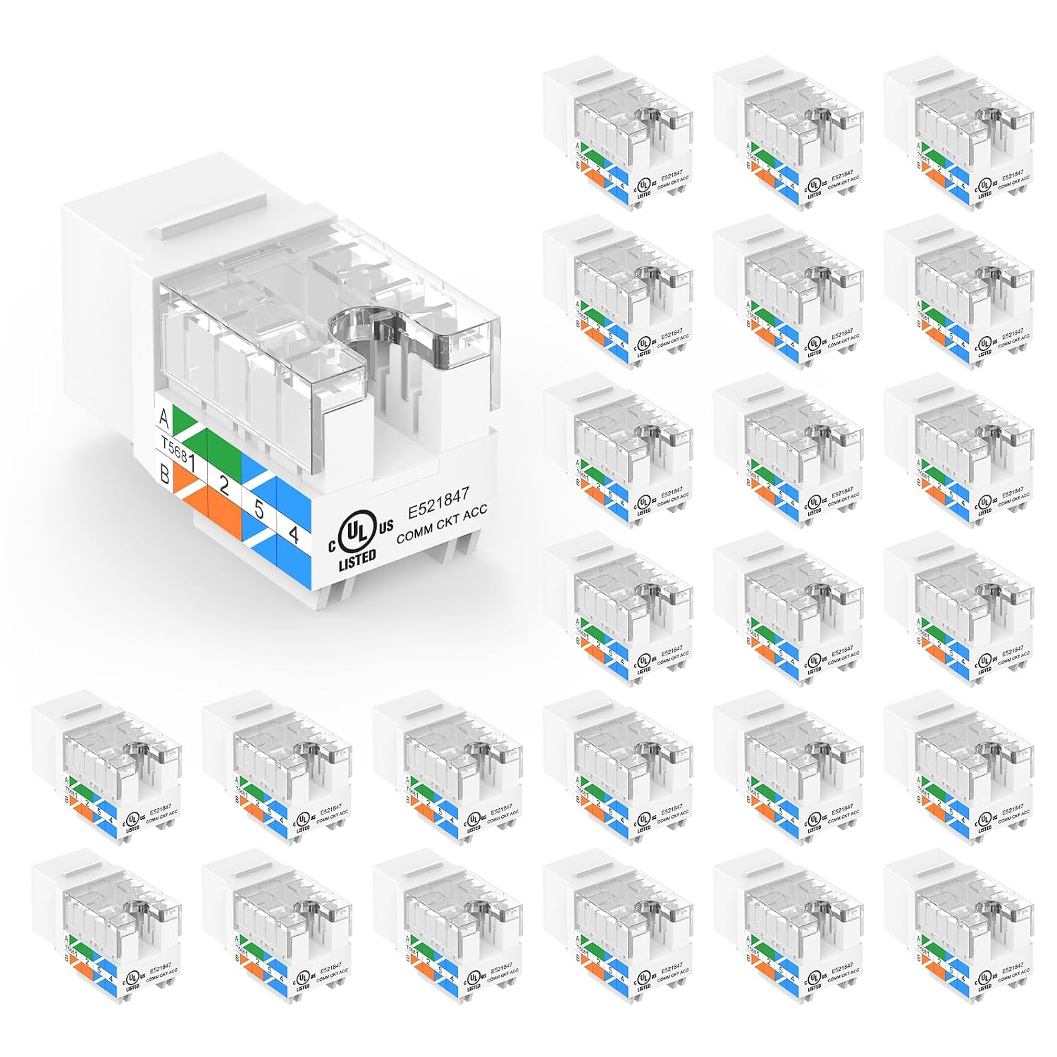 VCE UL Listed Cat6 Keystone Jacks 10Gbps 25-Pack, White