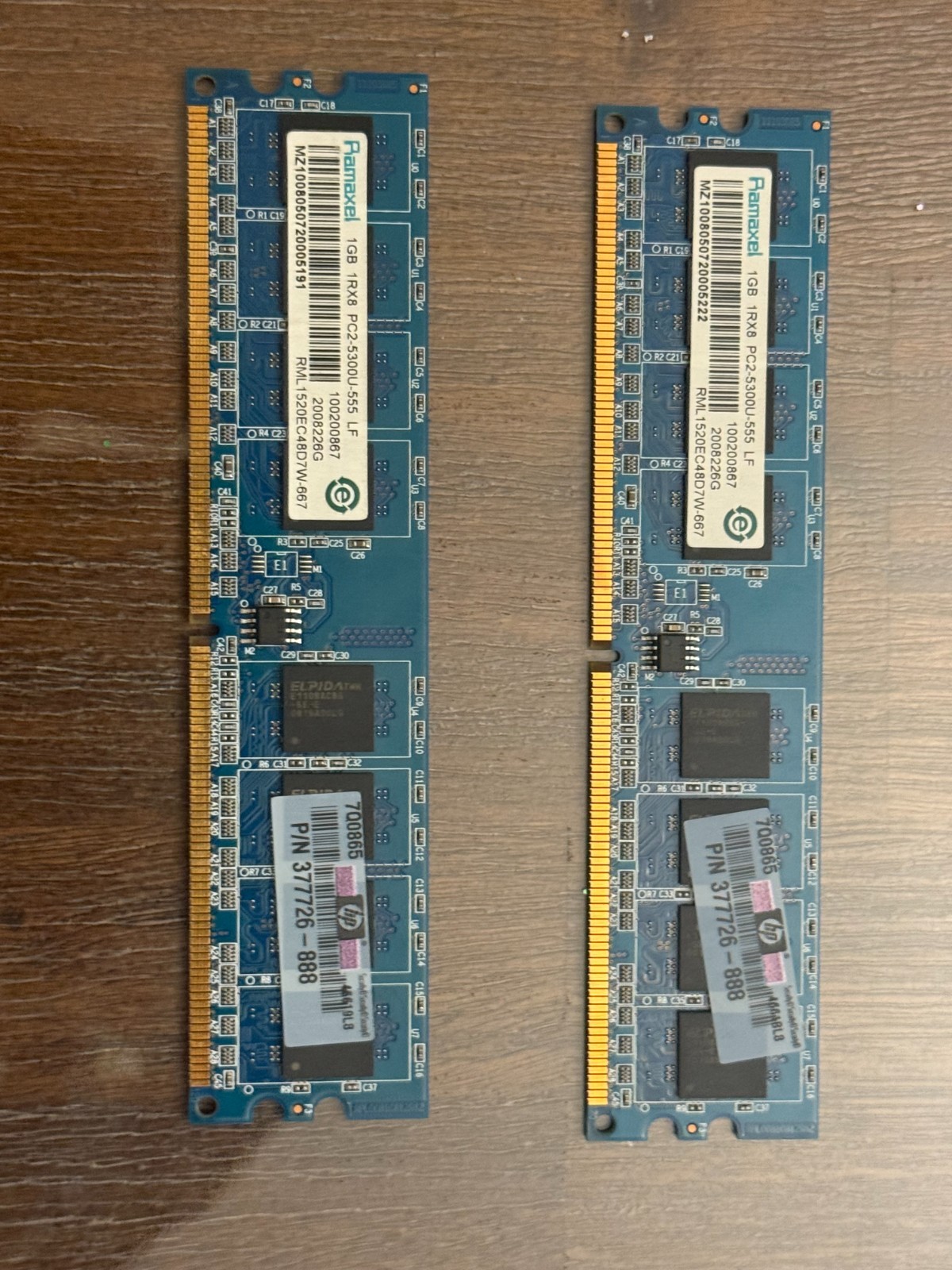 2GB 2x1GB PC2-5300 DDR2-667 RAMAXEL RML1520EC48D7W-667 MEMORY KIT HP 377726-888