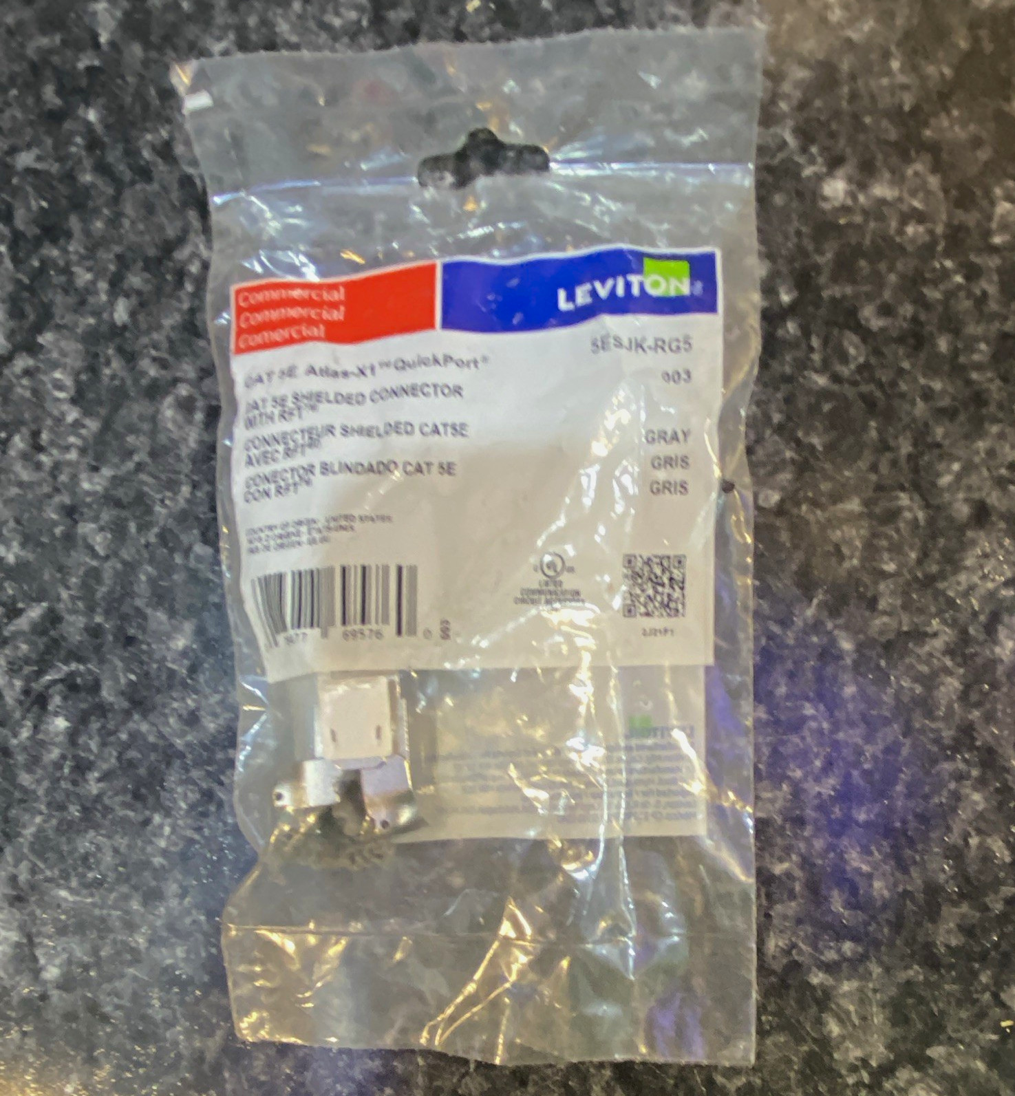 Leviton Atlas-X1 QuickPort Cat5e Shielded RJ-45 Connector Jack Gray 5EJK-RG5