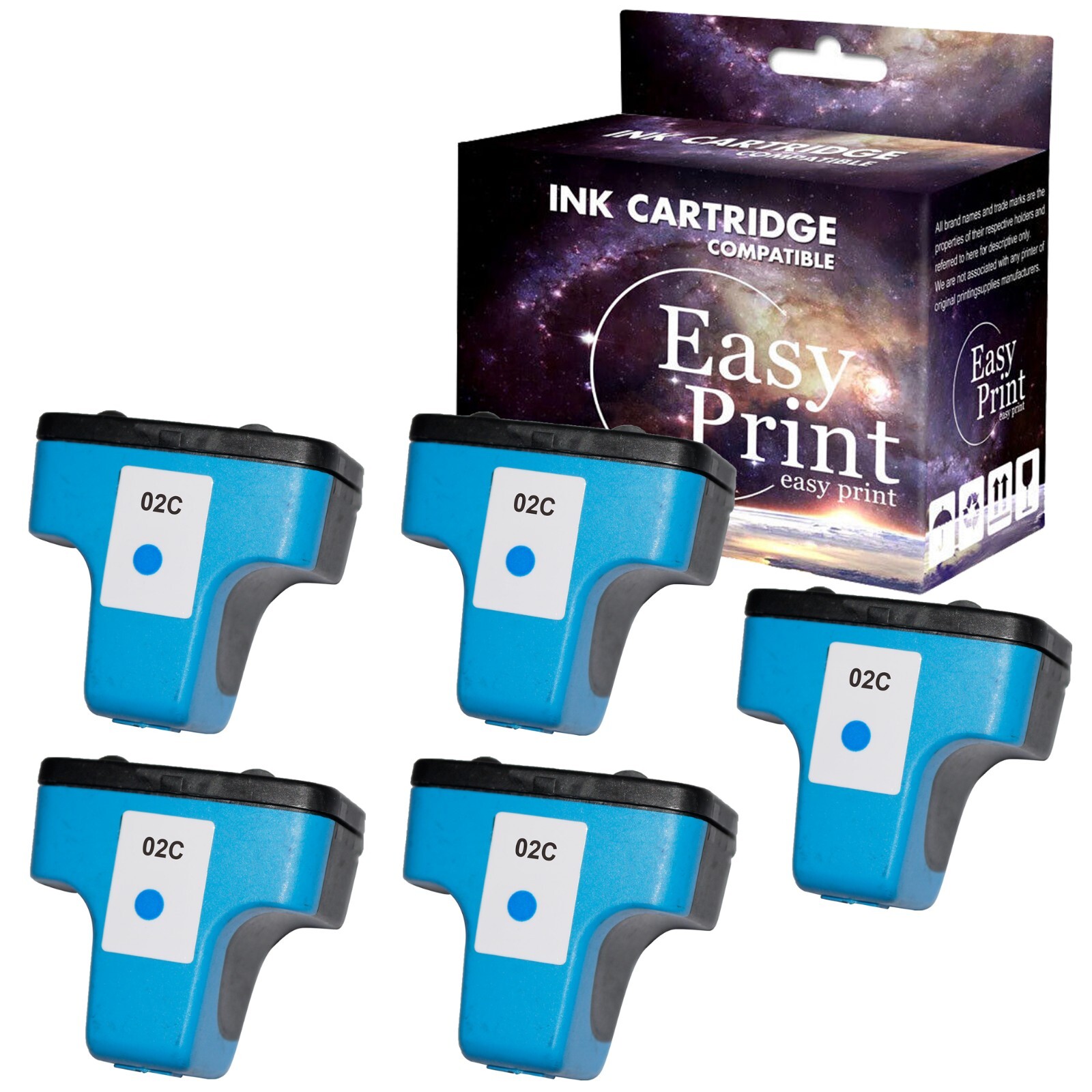5PK replace for HP02 Ink Cartridge for PhotoSmart 3108 3210 C5180 Printer,Cyan
