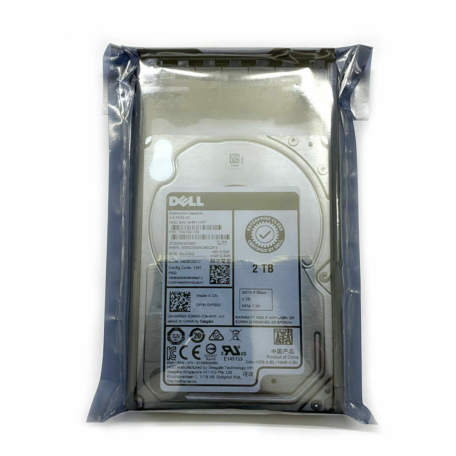 VR92X ST2000NX0423 Dell ENT 2TB 7.2K RPM 6Gb/s 2.5" SATA SERVER HDD Hard Drive