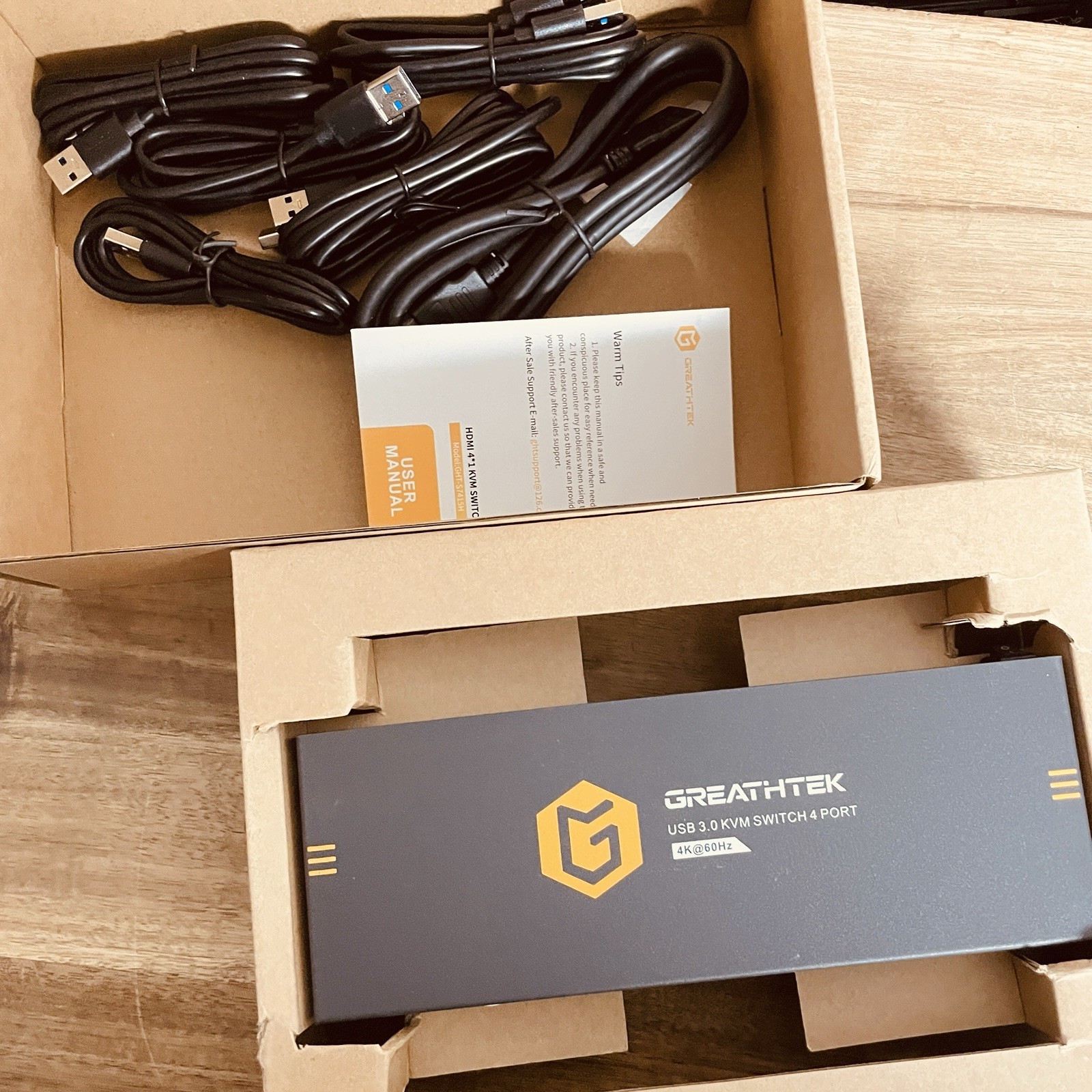 Greathtek HDMI KVM Switch 4 Port USB 3.0 4K@60Hz Switch Box New Multi-PC Control