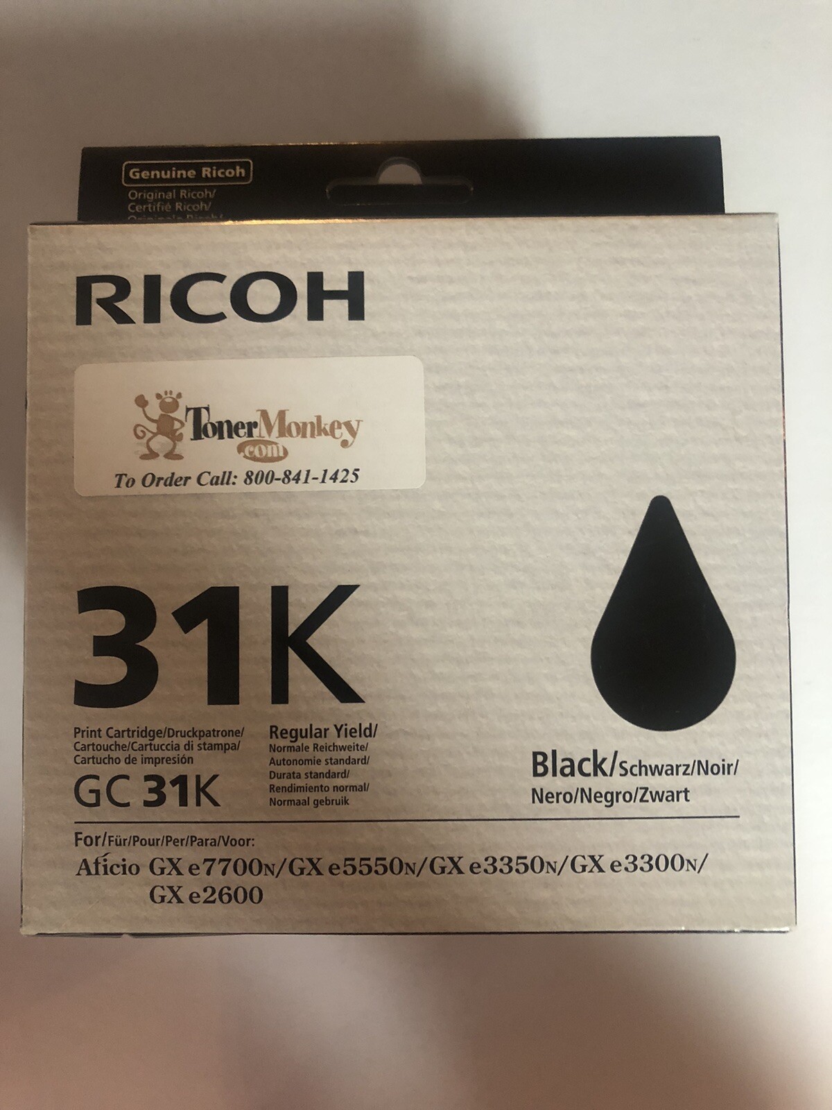 Genuine Ricoh 405688 Black Toner Cartridge 1920 Page Type GC31K for GXE2600