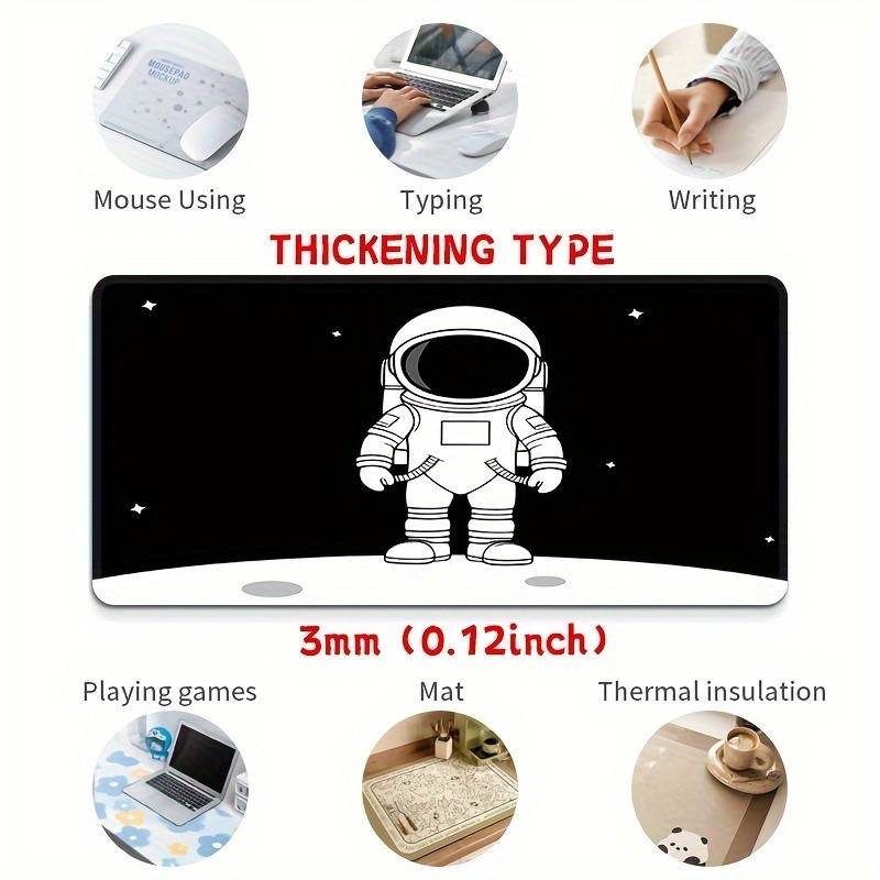 Large Astronaut Mouse Pad - 3mm Thick, Non-Slip Rubber Base, Durable Stitched