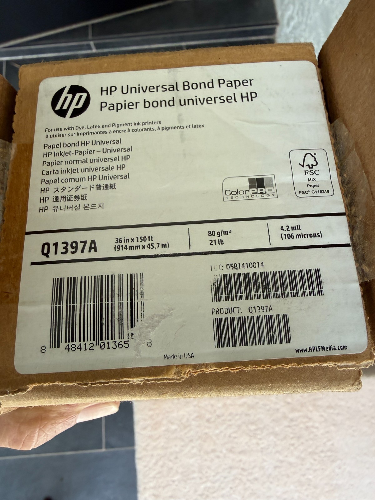 Genuine HP Universal Inkjet Bond Paper 36" x 150', Roll 80g/m2 21lb Q1397A
