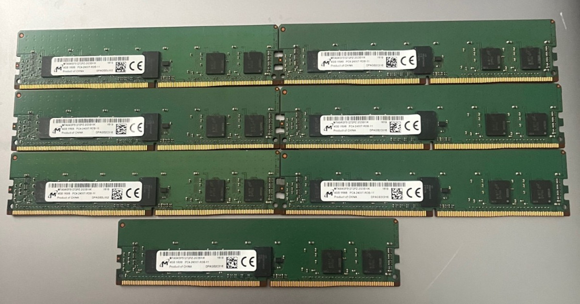 (Lot OF 7) MICRON 4GB 1RX8 PC4-2400T Memory RAM (7x4GB) 28GB
