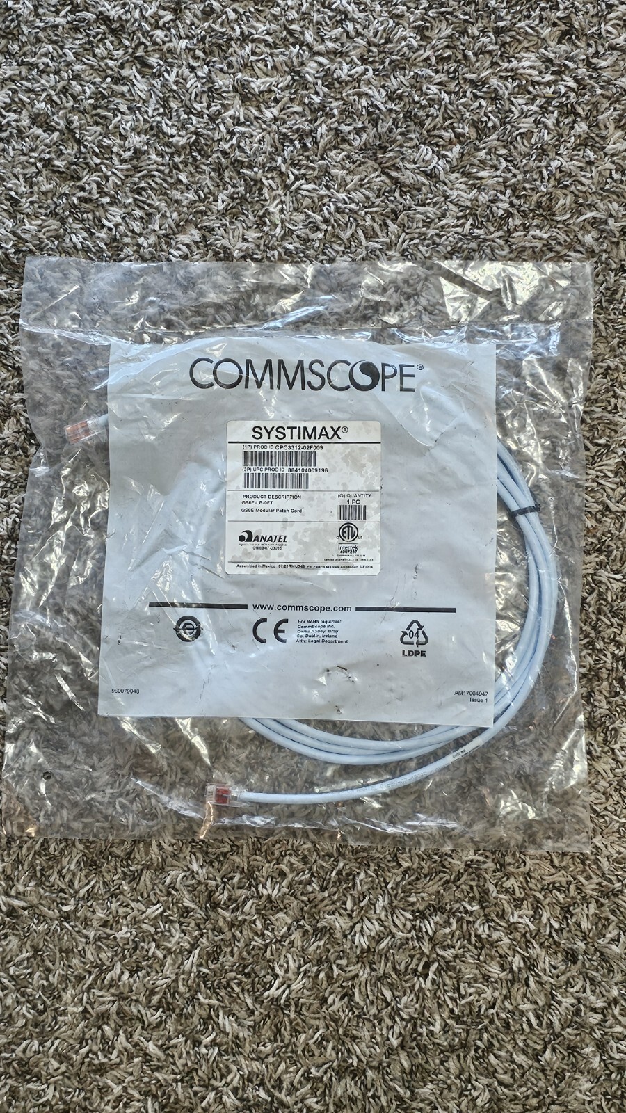 LOT OF 4 COMMSCOPE  SYSTIMAX GS8E-LB-9FT GS8E MODULAR PATCH CORD CPC3312-02F009