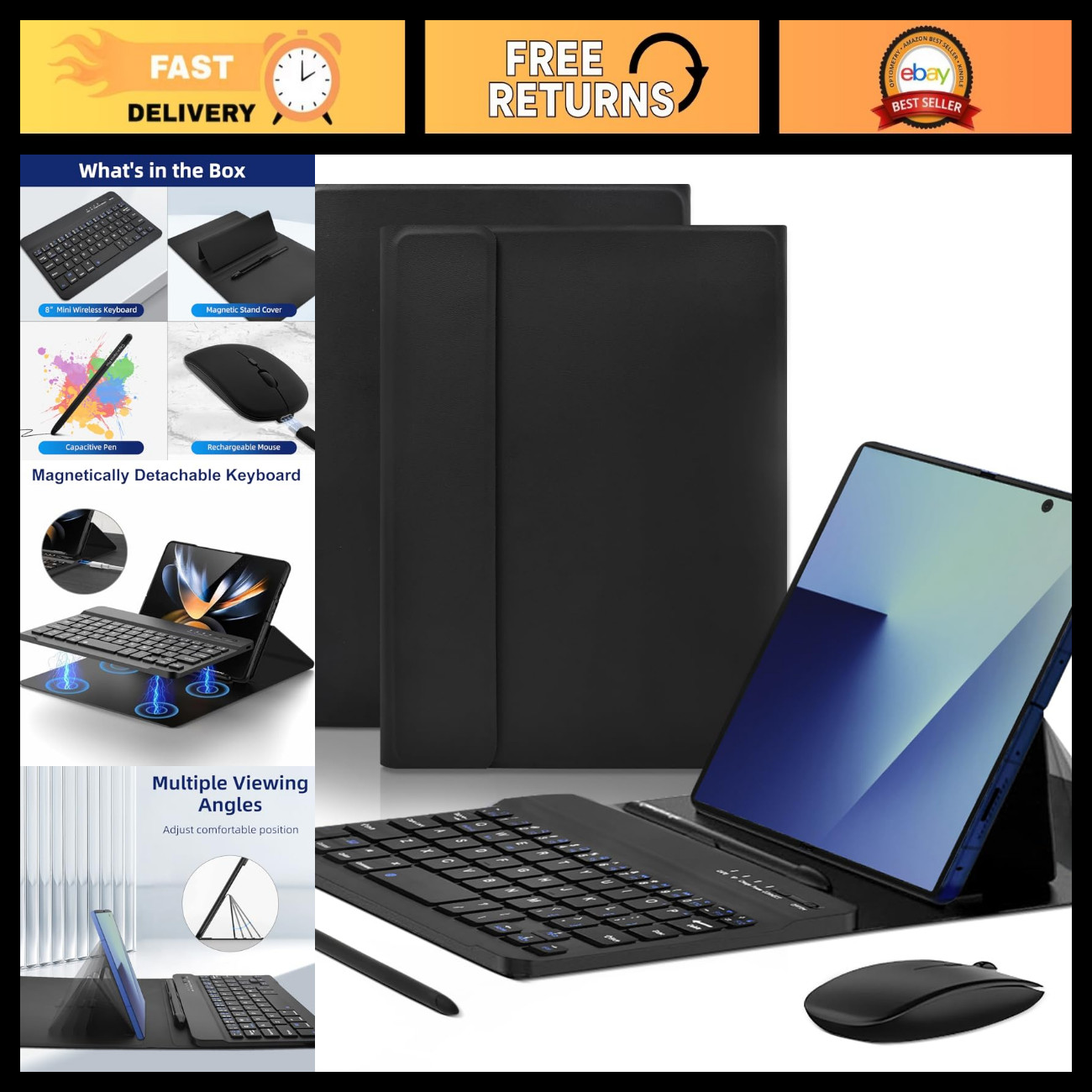Portable Bluetooth Keyboard & Mouse Set for Galaxy Z Fold 8/7/6/5/4 - Detachable