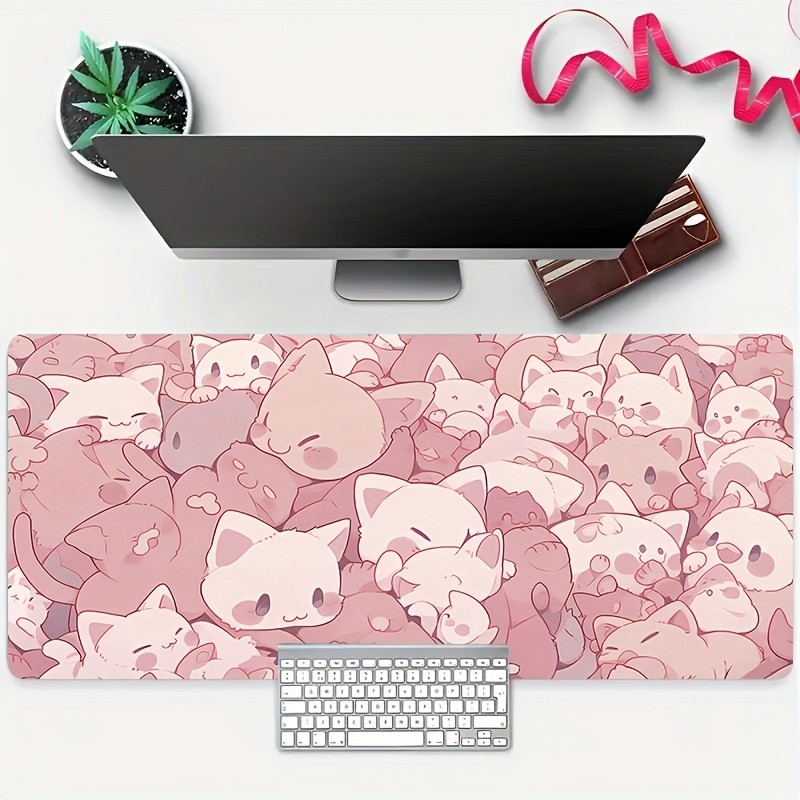 1pc Multiple Sizes Large Non-Slip Mouse Pad with Cute Sleeping Cats - Pastel P