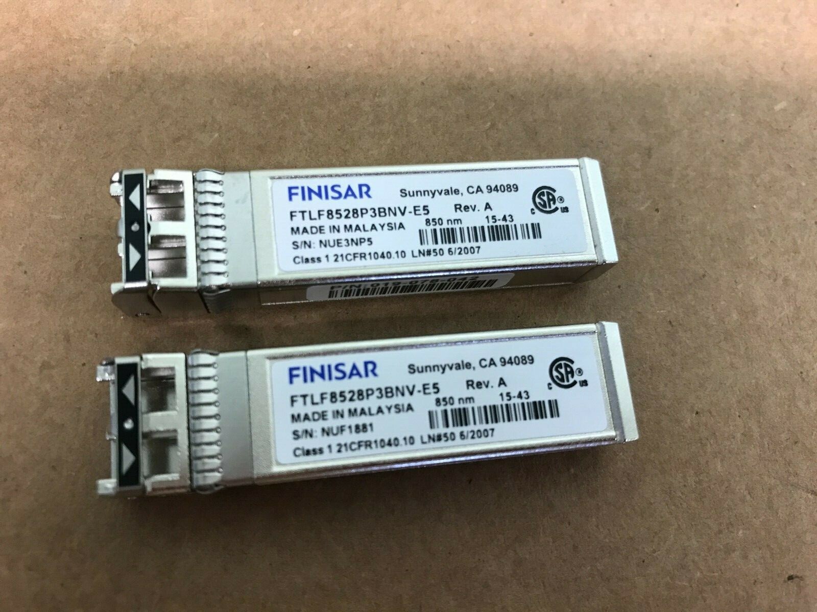 Lot of 2 8GB Finisar Genuine Shortwave SFP+ SW 850NM Transceiver 