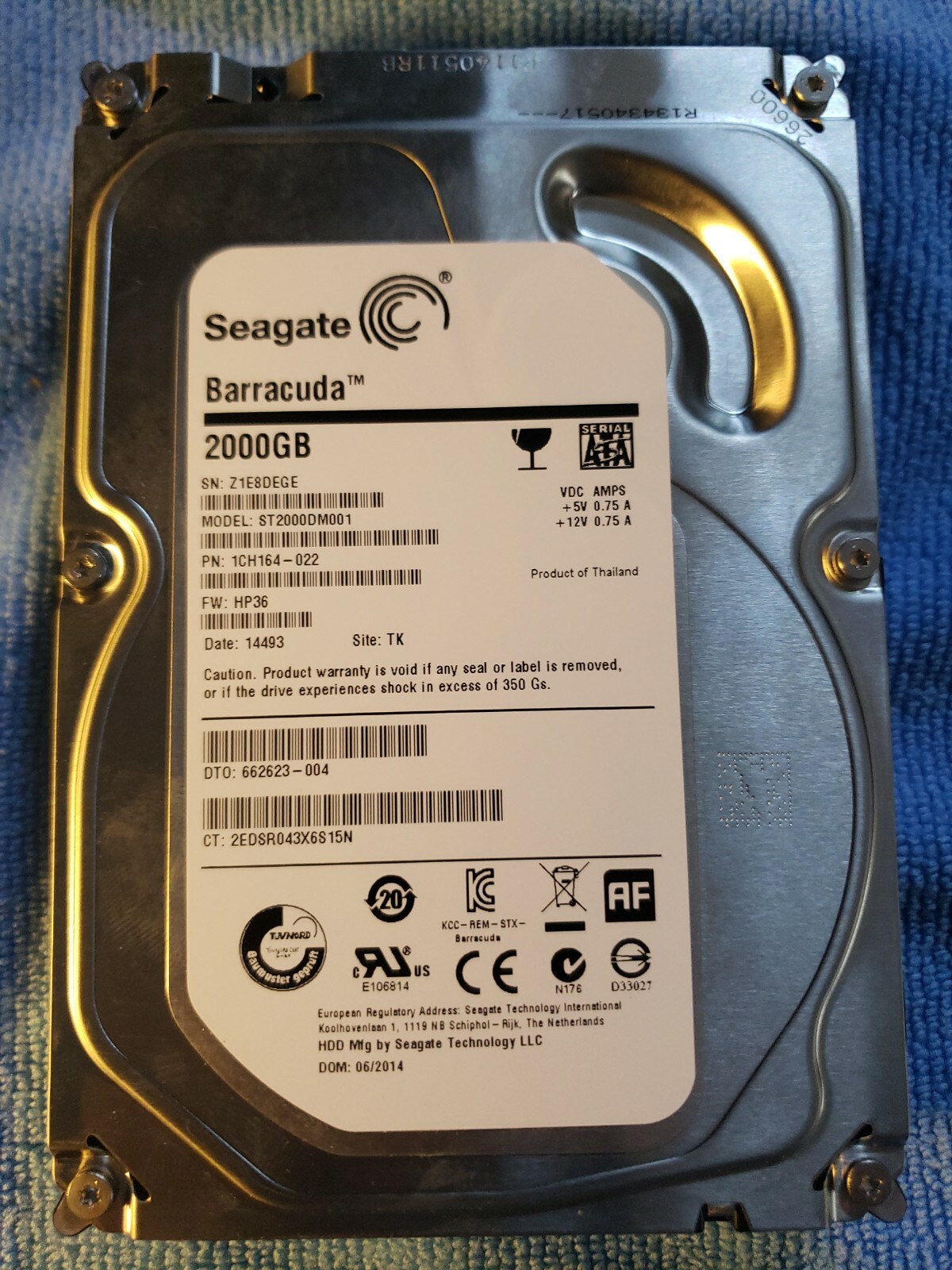 HP Envy Genuine Seagate 2000GB SATA 3.5" 7200RPM Hard Drive ST2000DM001