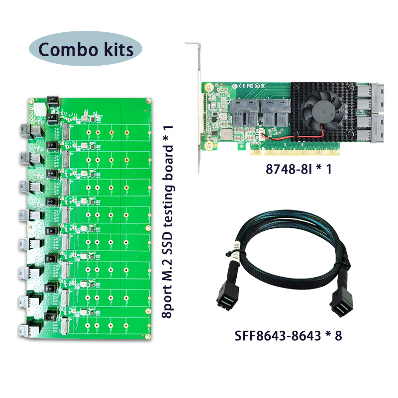 8749-8I PCI Express 3.0  x16 to 8 M.2  NVMe SSD test  kit combo