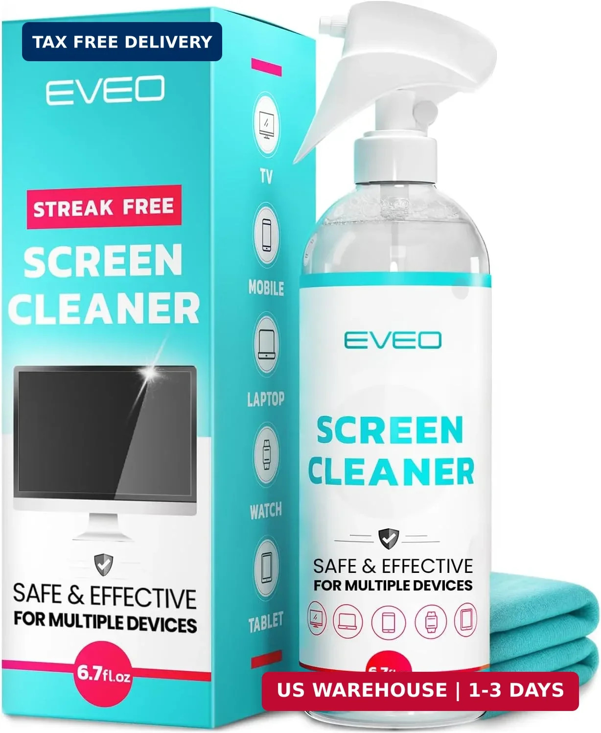 EVEO® TV Screen Cleaner Spray (Streak-Free) TV Screen Cleaner for Smart TV, LCD,