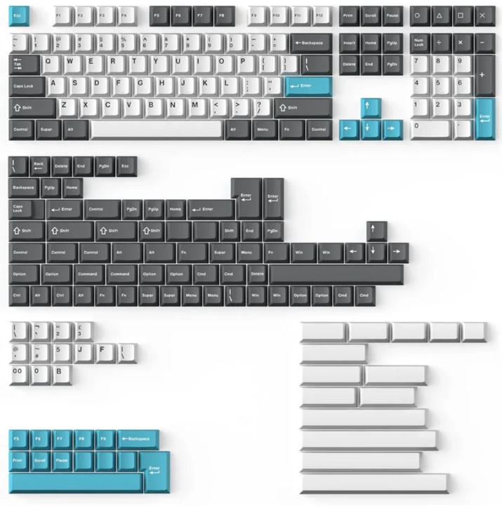 Keychron Cherry Profile Double-Shot PBT Full Set Keycaps - Grey, White, and Blue
