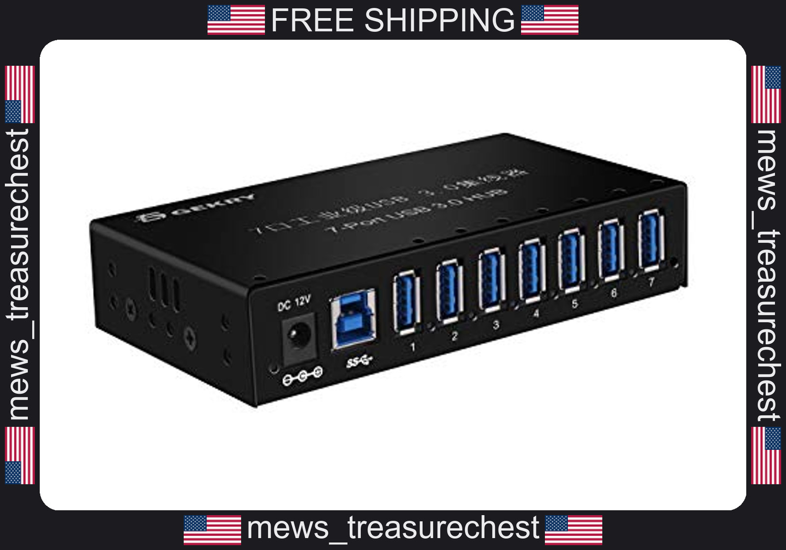 USB 3.0 Hub 7 Ports Powered with 36W Adapter, Metal Mountable