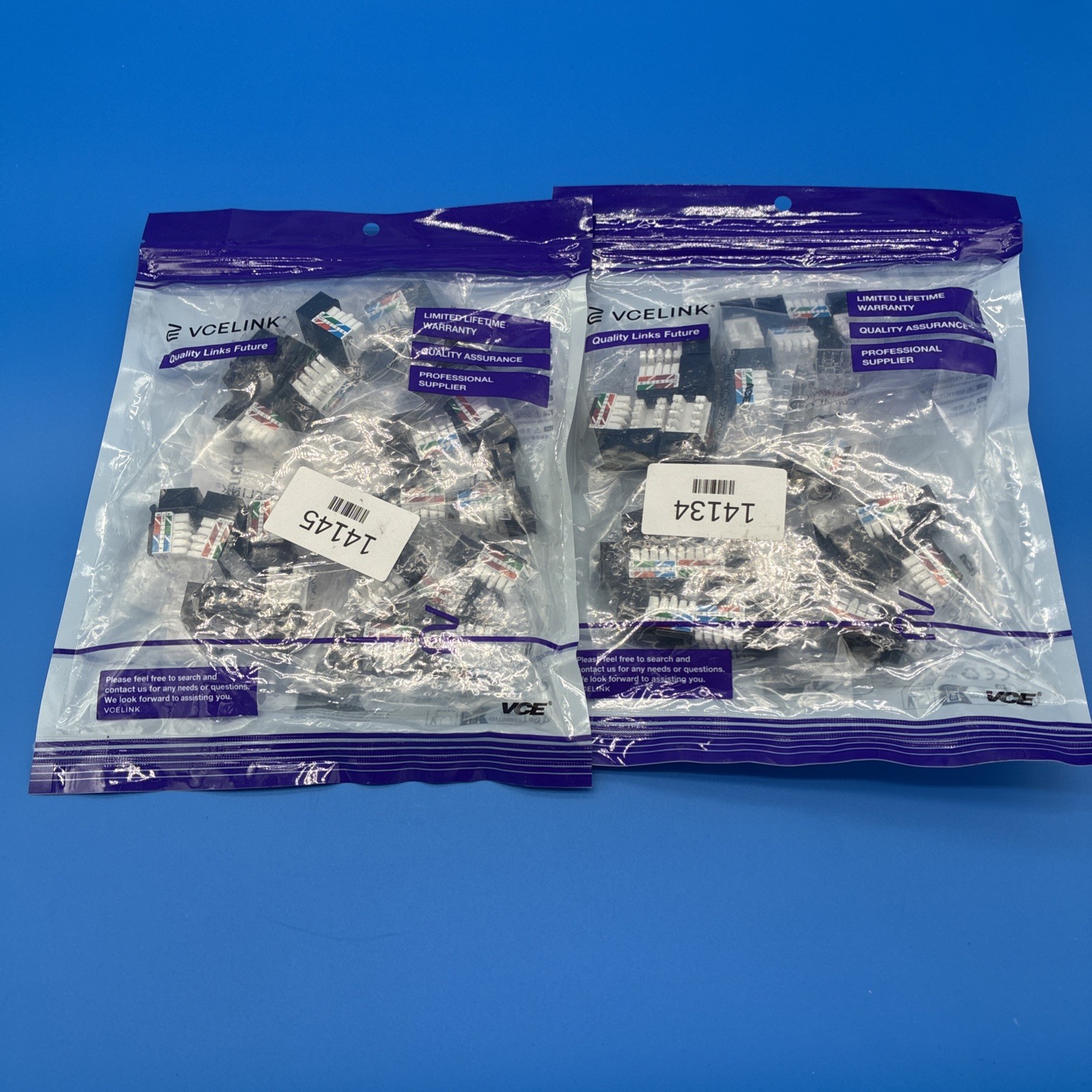 Everest 90° RJ45 Cat6 Keystone Jacks 50-Pack White Slim Profile easyJACK