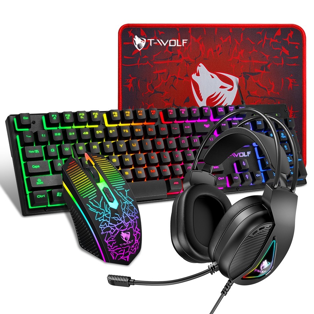 4 In 1 RGB Gaming Keyboard and Backlit Mouse and Headset Combo for Laptop PC PS4
