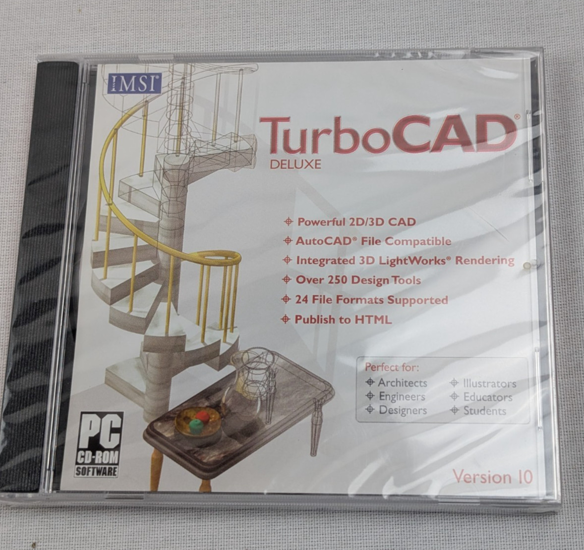 TurboCAD Deluxe Version 10 PC  Windows 98/NT4/Me/2000/XP Sealed NEW Sealed