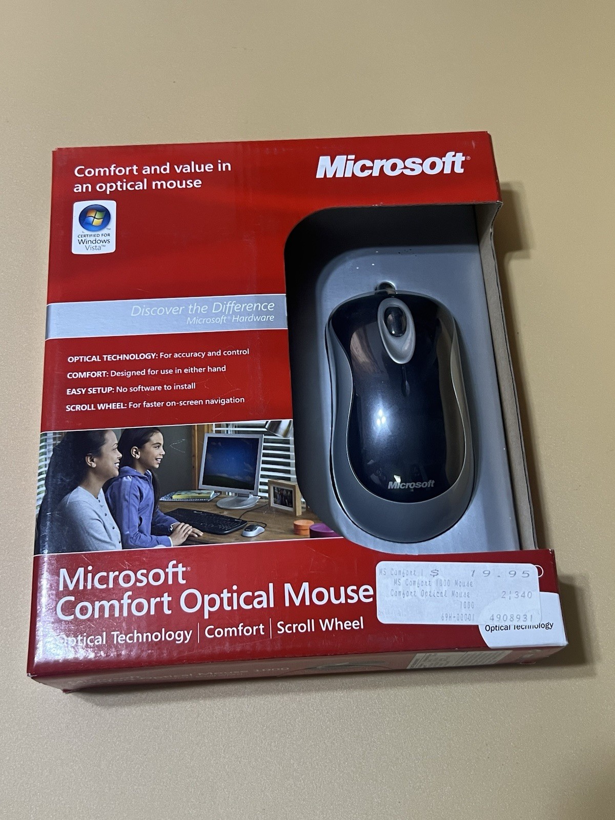 Box Microsoft Comfort Optical Mouse 1000 USB PC Windows Mac SEALED.