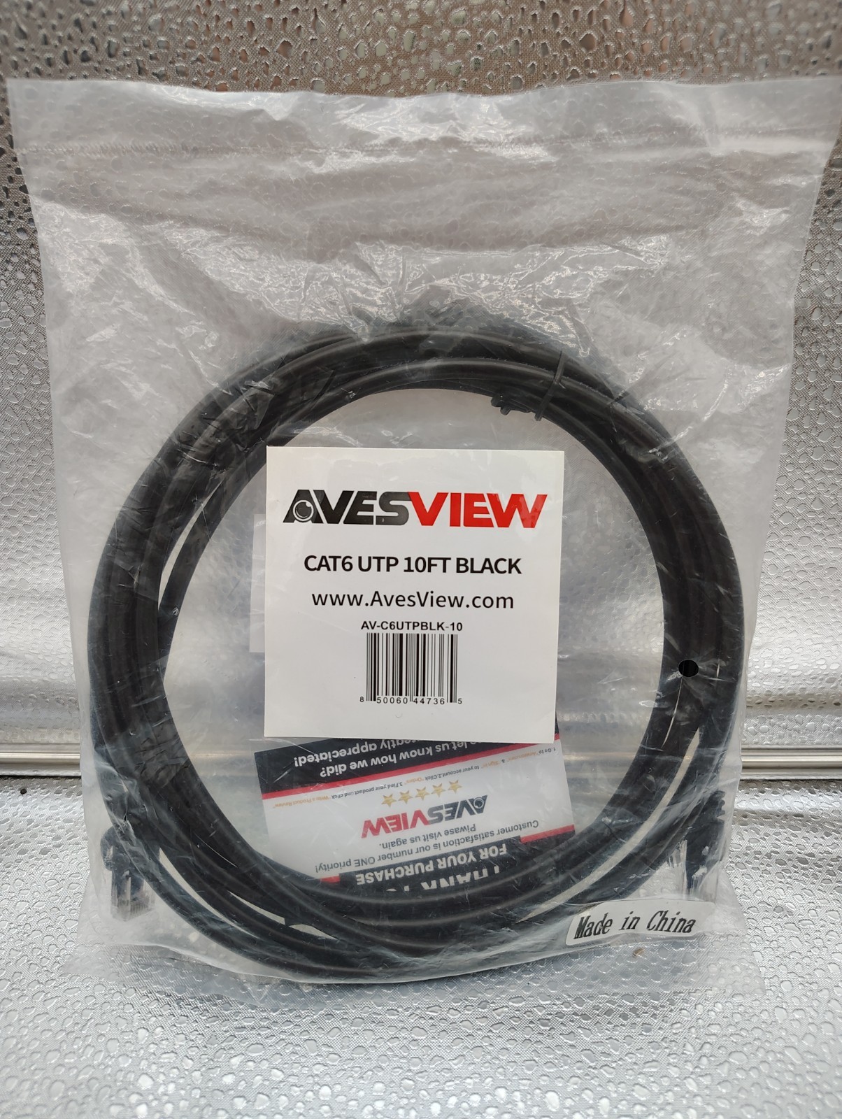 AvesView Cat6 UTP RJ-45 Ethernet Patch Cable 10 ft Black AV-C6UTPBLK-10