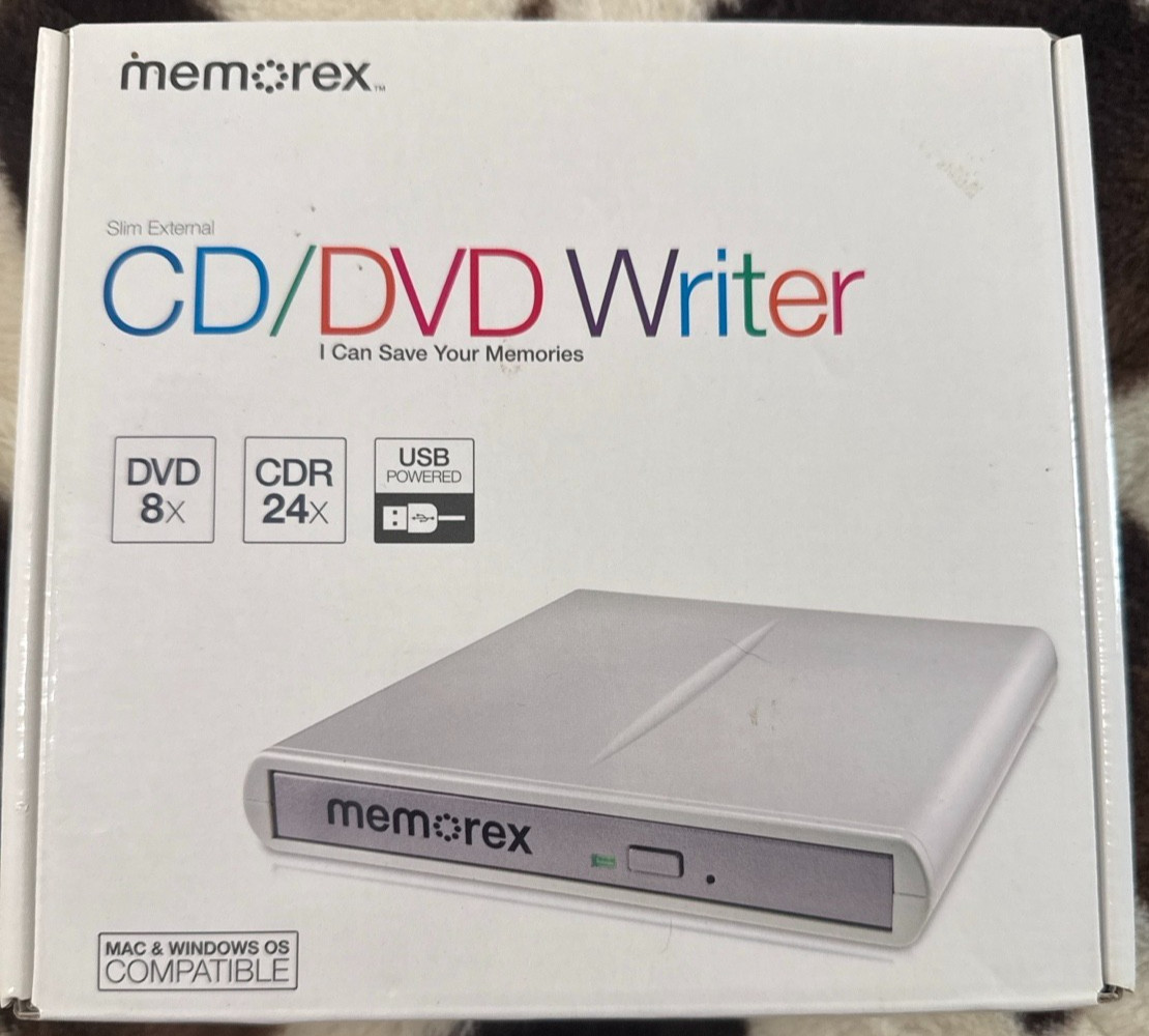 Memorex MRX-650LE v7 External USB CD DVD Writer Burner Drive Complete In Box