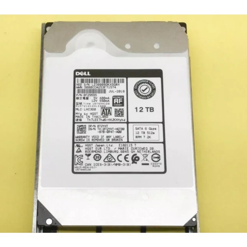 T2YHT 0T2YHT DELL 12TB 7.2K SATA 6Gb/s 512e 3.5'' HDD Hard Drive 14/15/16G KIT