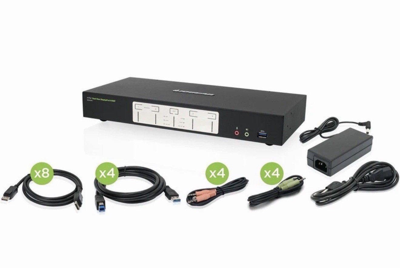 IOGEAR 4-Port 4K Dual View DisplayPort KVMP with USB 3.0 Hub and Audio (TAA)