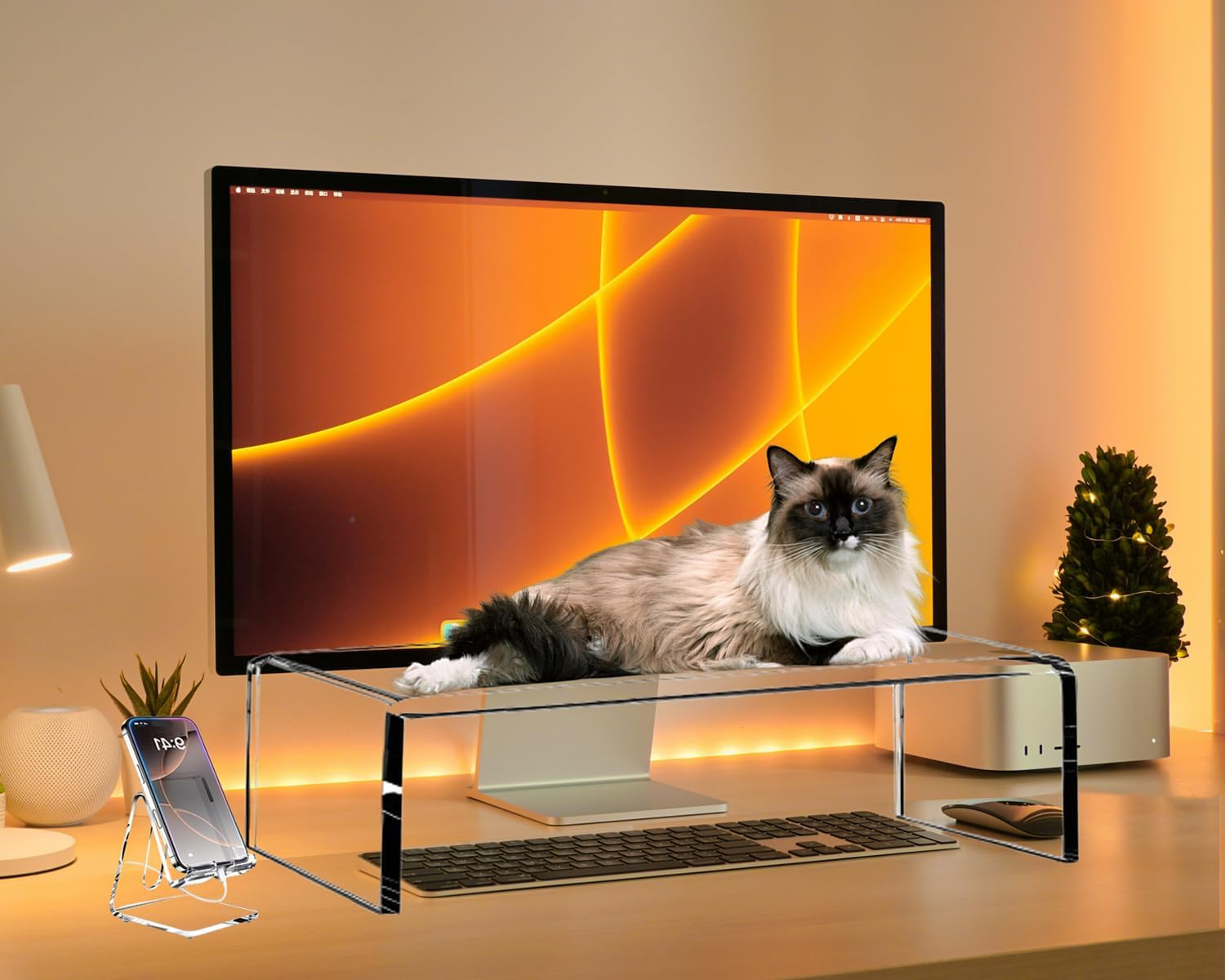 Clear Acrylic Monitor Stand Riser 20", Laptop Keyboard Cover Cat Proof, Keyboard