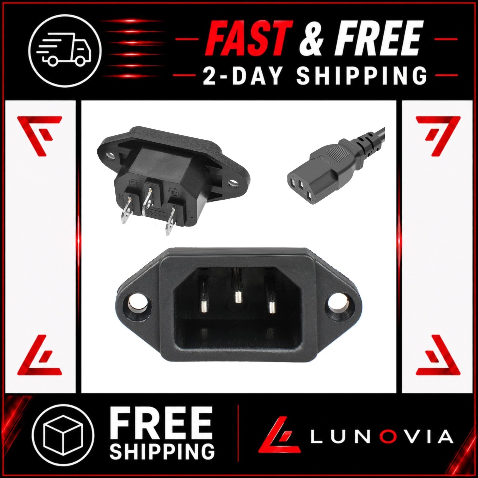 QTEATAK 3 Pack IEC320 C14 Inlet Power Plug Socket AC 250V 10A Screw Mount