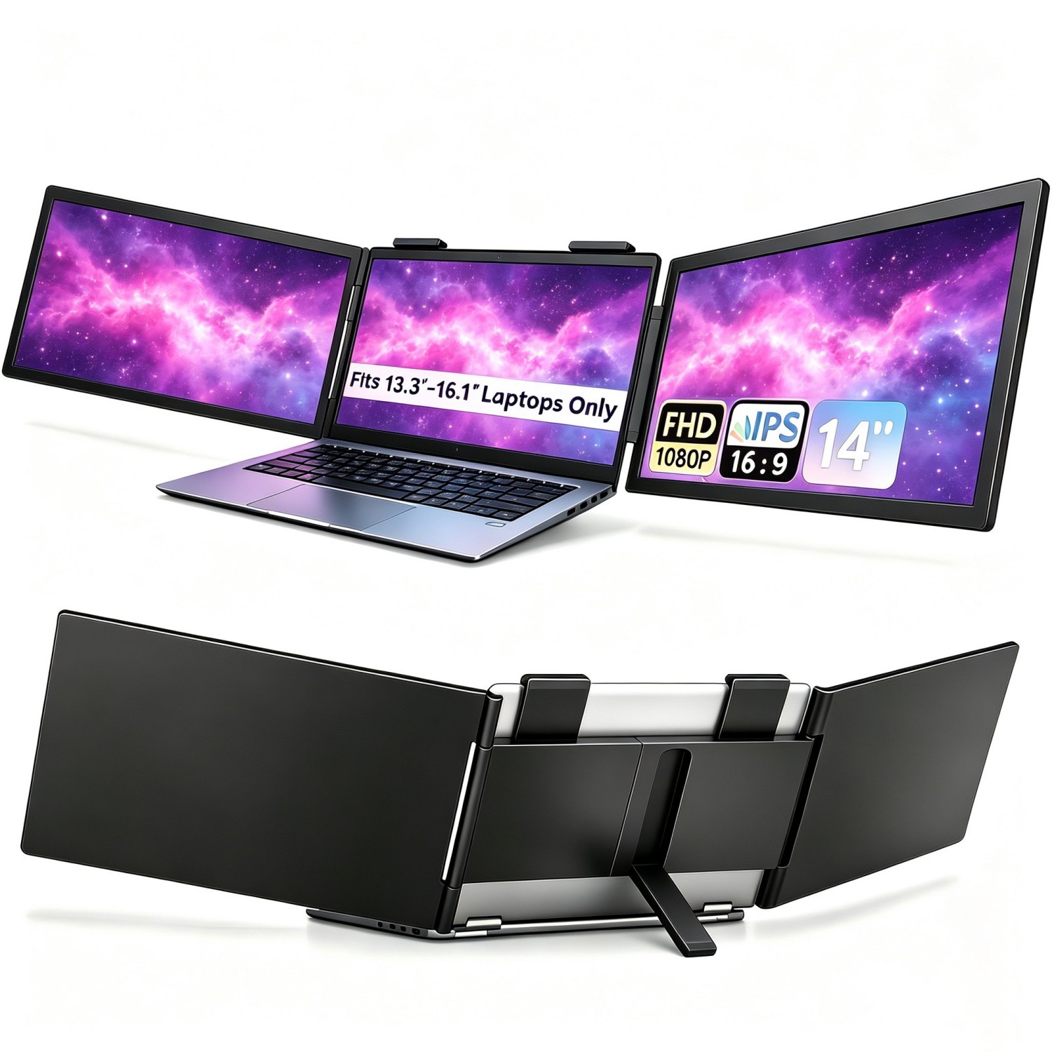 14 Inch Triple Portable Monitor IPS 1920x1080 USB C for Laptop 13.3"~16.1"
