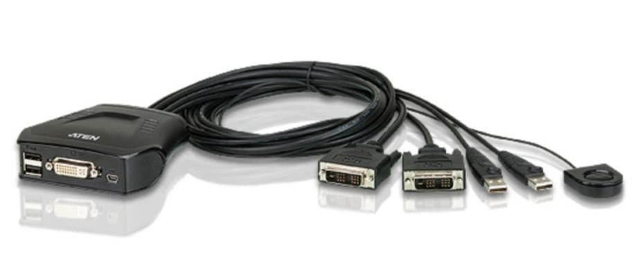 Aten CS22D-AT CS22D 2-Port Cable KVM Switch USB and DVI with Remote Port Sel ~E~