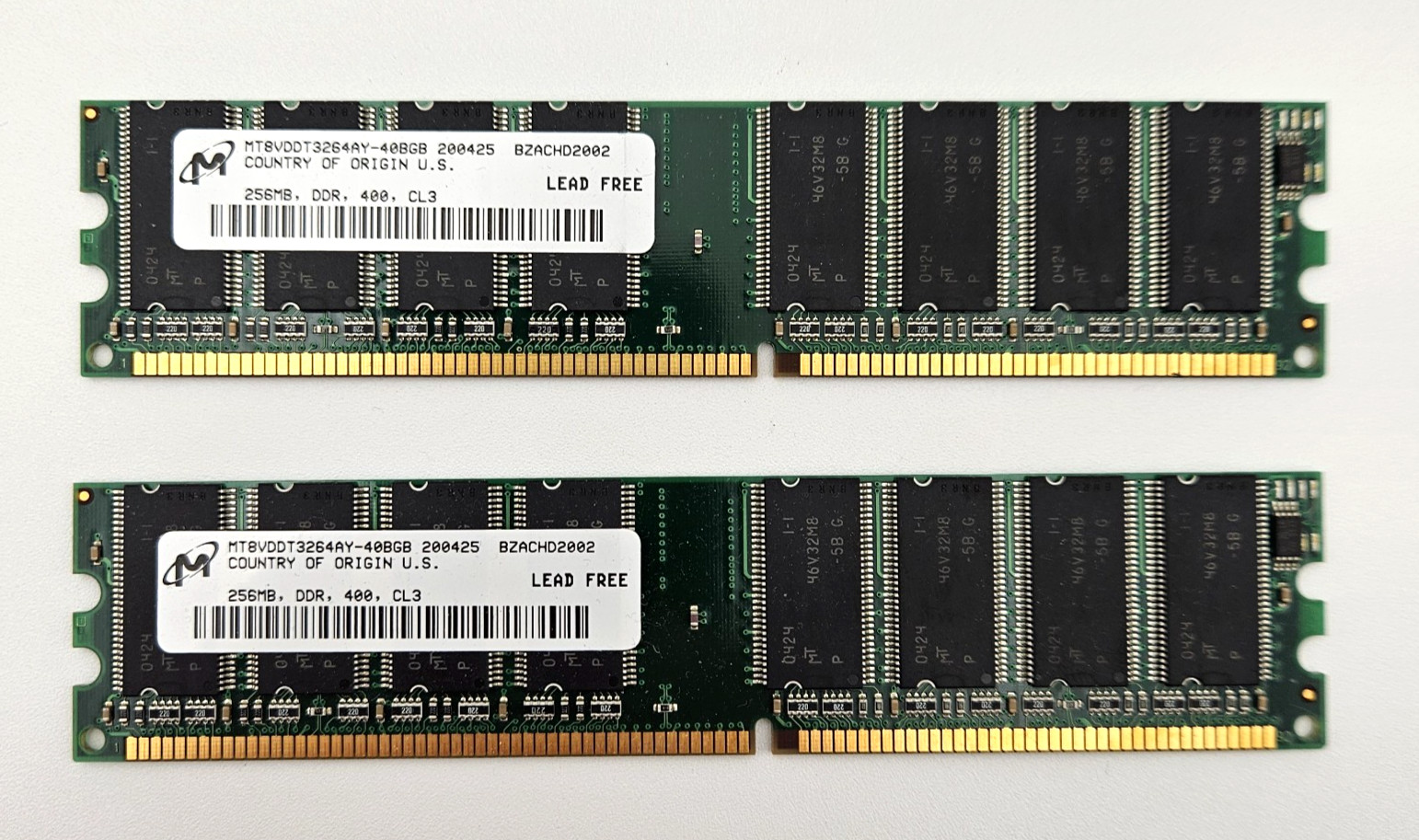 2 Micron MT8VDDT3264AY-40BG6 256MB DDR-400 (PC-3200) PC-3200U