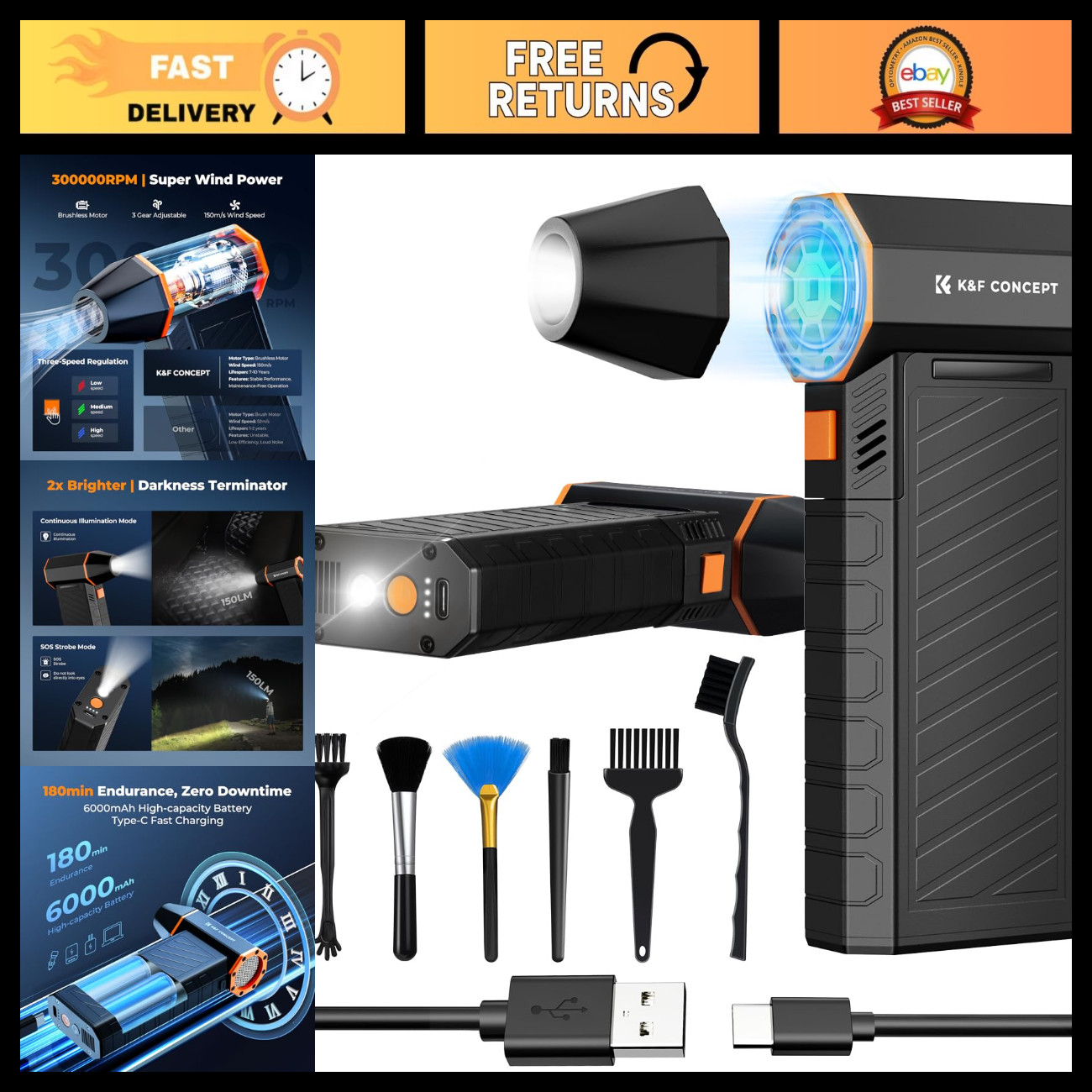 Magnetic Compressed Air Duster 300,000 RPM - Brushless Motor, Cordless Cleaner