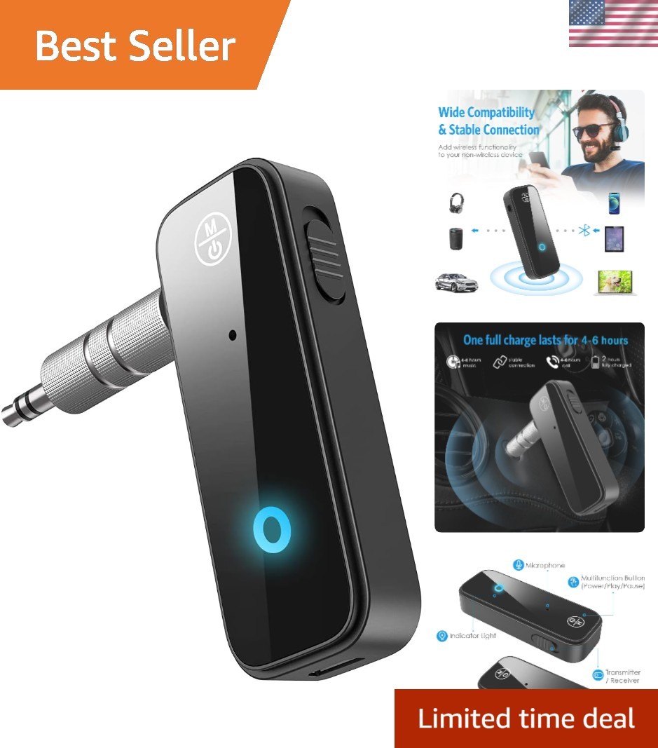 Portable Bluetooth 5.3 Adapter with Built-in Mic - Ideal for Hands-Free Calls
